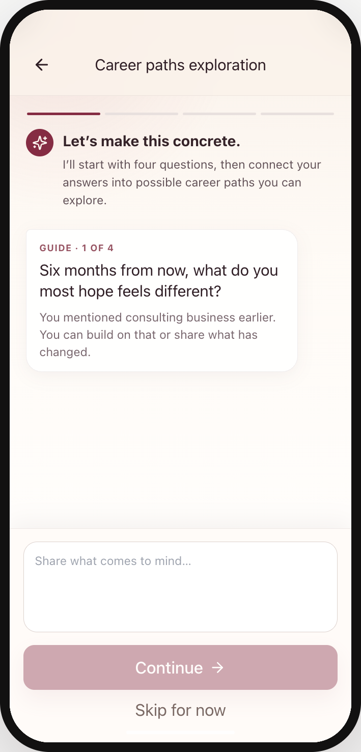 HerNext career-path exploration questions