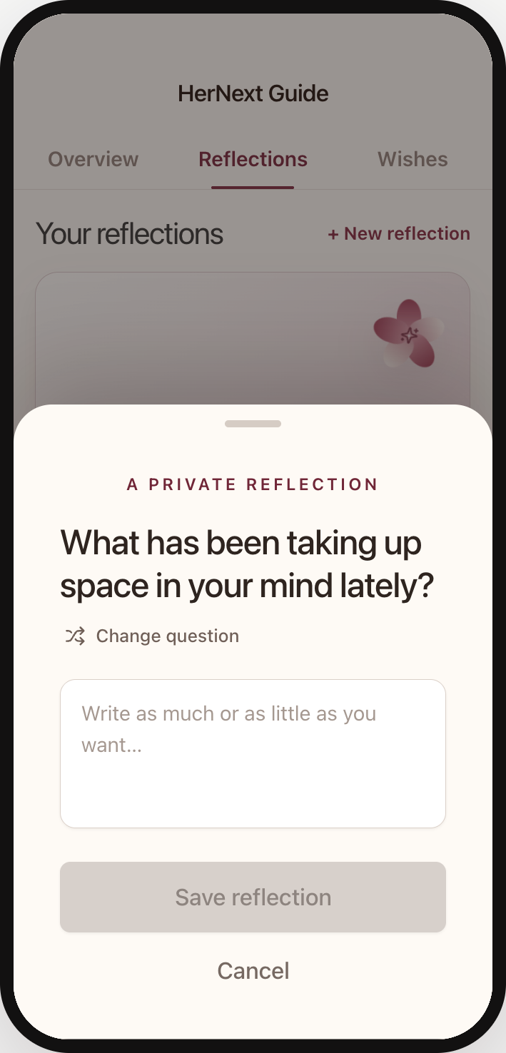 HerNext private reflection modal